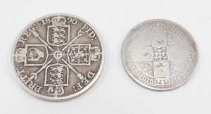 Coins. A Victorian double florin 1890 and a gothic florin 1853. (2) - 2