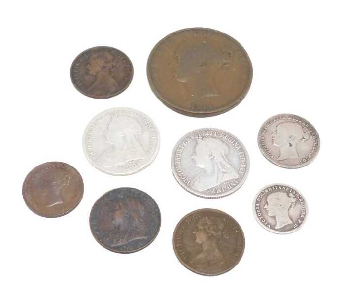 Various coins, Victorian and other, threepenny bit, penny, other low denomination, etc. (a...