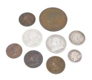 Various coins, Victorian and other, threepenny bit, penny, other low denomination, etc. (a...