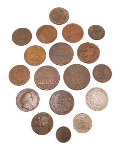 Various world coins and tokens, to include Birmingham token 1812, Flint Lead works token 1813,...