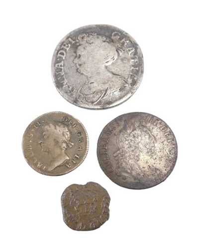 Various coins. A Queen Anne shilling, William III six pence, etc. (4)