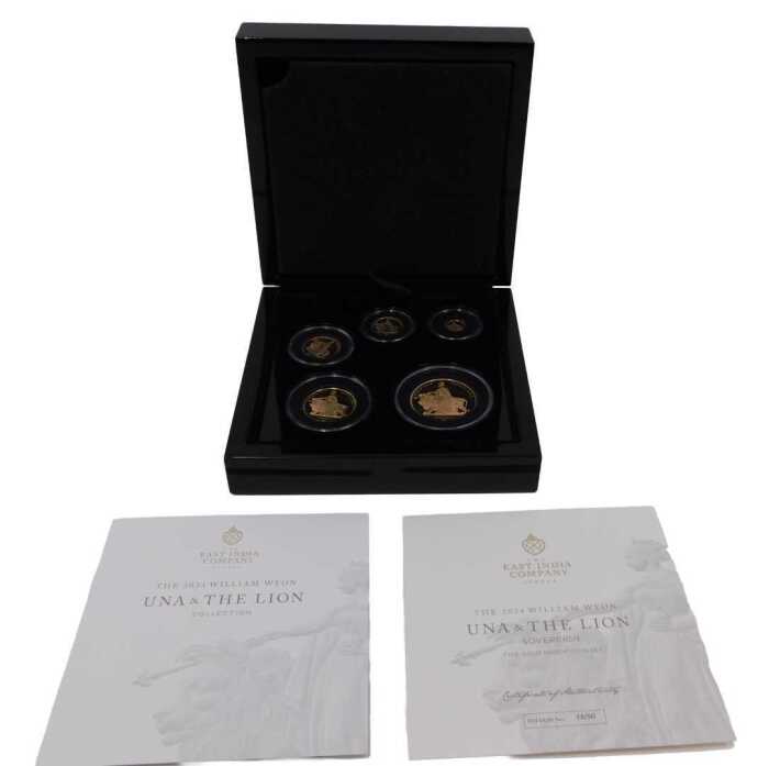 An East India Company London 2024 William Wyon Una and The Lion sovereign five gold proof coin...