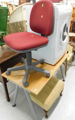 Various furniture, electrical items, etc., overstuffed stool, office chair, Hotpoint Aquarius...