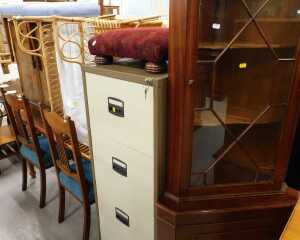 Various furniture and effects, two Edwardian mahogany and boxwood strung dining chairs, with...