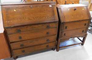 A mid 20thC oak bureau, with fall above four long drawers, and a further bureau.