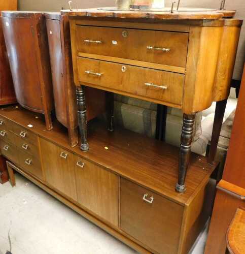 Various furniture and effects, pair of corner bedside or side tables, retro mirror, early 20thC...