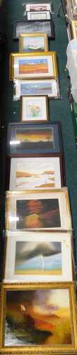 R Atkinson (20thC). Various watercolours, landscapes, etc., calm landscape, seagull in flight,...