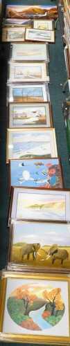R Atkinson (20thC). Various oils, canvases, pictures, etc., calm landscape, oil on board,...