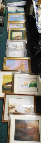 R Atkinson (20thC). Various oil paintings, etc., ships on calm waters, oil on canvas, signed,...
