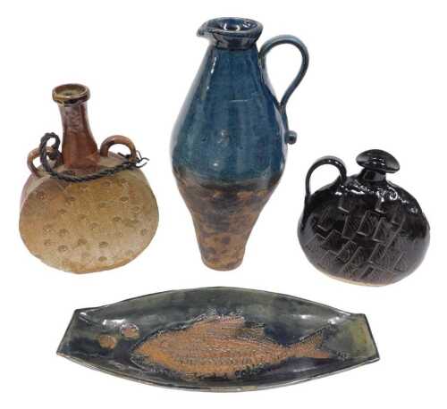 Various Studio Pottery, Jenny Mastin, to include an ewer of bellied circular form, decorated in...