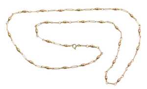 A 9ct gold fancy link neck chain, with ball and bar design, 80cm long, 16.9g.