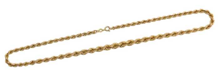A rope twist neck chain, of graduated design, yellow metal, stamped 9kt, 46cm long, 17g.
