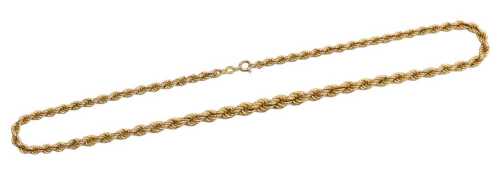 A rope twist neck chain, of graduated design, yellow metal, stamped 9kt, 46cm long, 17g.
