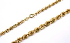 A rope twist neck chain, of graduated design, yellow metal, stamped 9kt, 46cm long, 17g. - 2