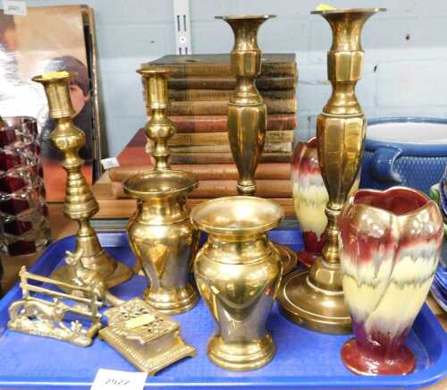 Brassware, to include candlesticks, ornaments, paperweights, etc., together with a pair of...