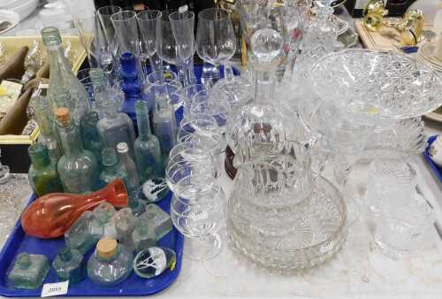 Various collectable bottles, early 20thC and later, ink bottles, glassware, decanter on stand,...