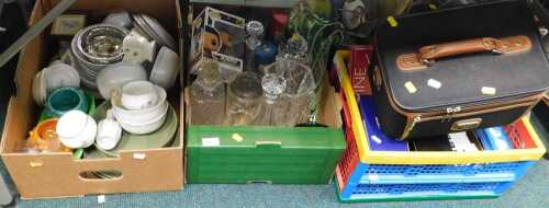 Houseware, glassware and ceramics, to include decanters, travel kettle, cups, plates, saucers, a...