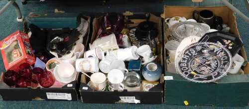 Glassware, to include Royal commemorative mugs, vases, wine glasses, etc. (contents under 1 table)
