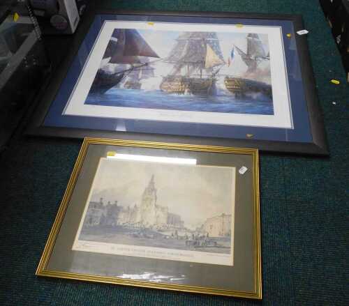Framed pictures and prints, comprising print of St Denys's Church Sleaford Lincolnshire, print...
