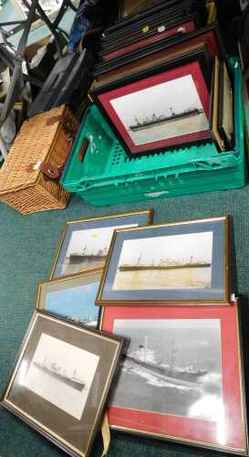 Framed photographic pictures of ships and shipping. (a quantity)