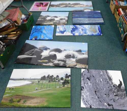 Canvas prints, to include beach scenes, abstract scenes, etc. (a quantity)