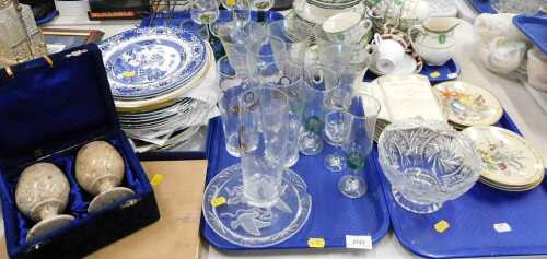 A pair of turned stone beakers, in box, together with plates, glassware, a Countess part tea set,...