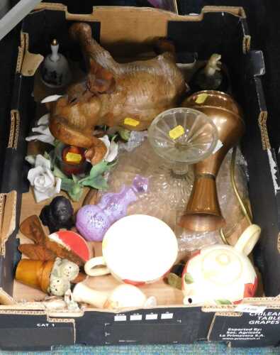 Ceramics and housewares, to include teacups, glass ornaments, paper mache elephant.
