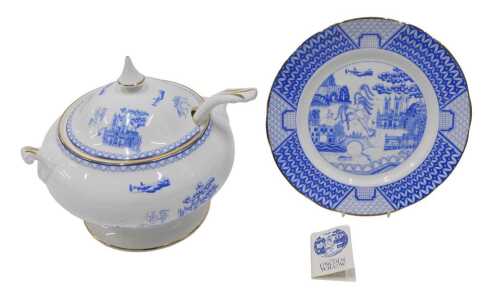 Lincoln Cathedral Interest. A Pyramid pottery fine bone china willow style plate, with various...