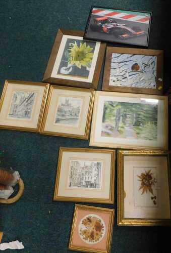 Pictures and prints, to include oil on board, winter scene of a robin, landscapes, nature, etc....