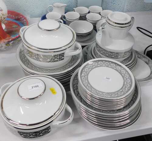 A Winterling Bavarian part dinner set, to include plates, tureens, cups, saucers, coffee pot,...
