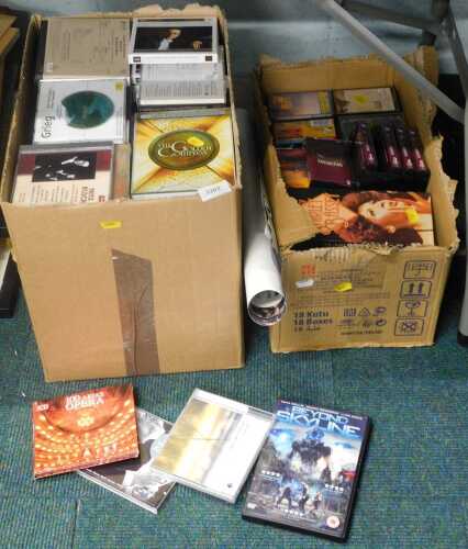 CDs, DVDs, and cassette tapes, to include 100 Greatest Arias, The Golden Compass, Best of...
