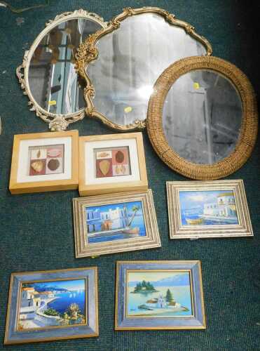Framed pictures and prints, and various mirrors. (a quantity)