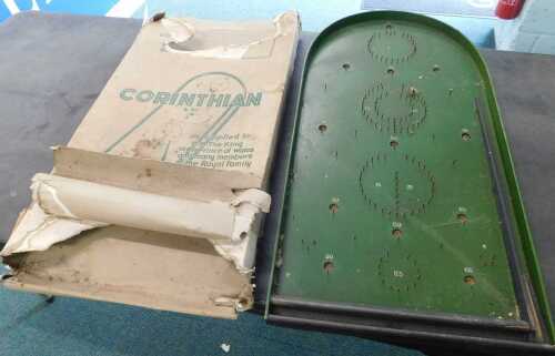 Toys, a boxed mid-century Corinthian bagatelle. (AF)