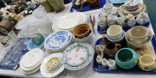 Ceramics and glassware, to include meat plates, dinner plates, cups, saucers, sherry glasses,...