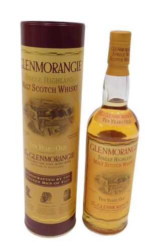 A bottle of Glenmorangie single Highland malt Scotch whisky, 700ml, in outer tin tube.