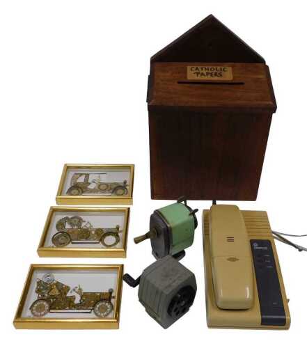 Various collectable items, a Catholic Papers wall hanging, ecclesiastical box, 40cm high,...