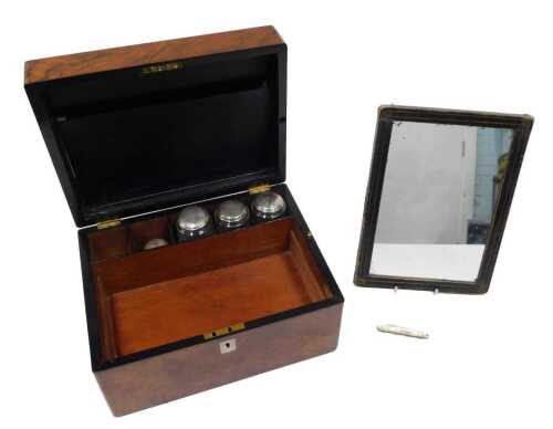 A 19thC walnut cased travel box, of rectangular form, the hinged lid with a vacant...