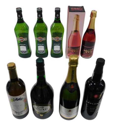 A bottle of Taylor's Select port, a further bottle of Croft Original pale sherry, a bottle of...