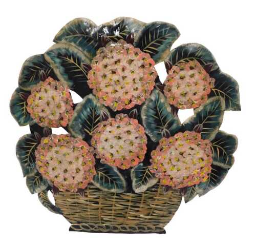 A Georgian style 20thC metal dummy board, formed as a basket of flowers, 54cm high, 54cm wide,...