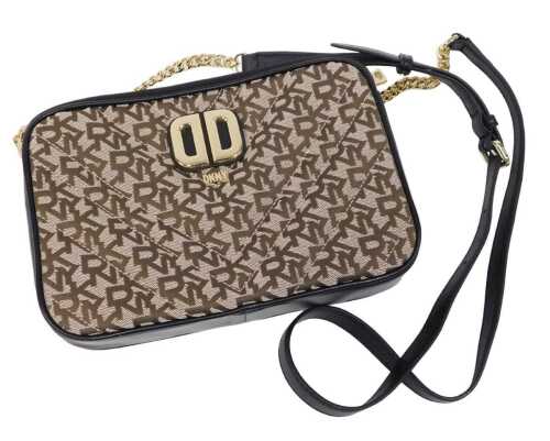 A Donna Karan Delphine crossbody bag, with initialled decoration and black outline, 23cm wide,...