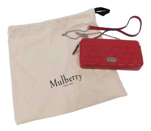 A Mulberry quilted shiny pouch bag, in scarlet, with tag, 22cm wide, with dust bag.