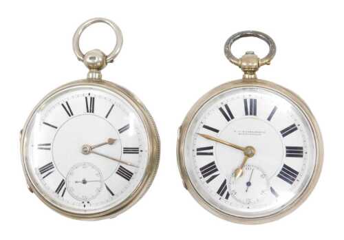 A 19thC silver cased open face pocket watch, the 5cm diameter white enamel Roman numeric dial...