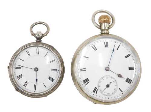 An Edward VII silver cased open face pocket watch, the 4cm diameter Roman numeric dial with...