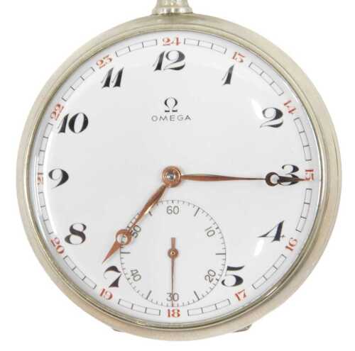 A 20thC Omega open faced pocket watch, the 4cm diameter Arabic dial with Arabic subsidiary...