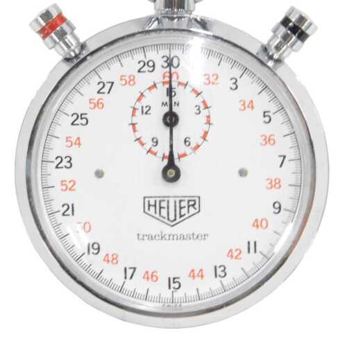 A 20thC Heuer Trackmaster chrome plated stopwatch, the 4cm diameter Arabic dial in plain case,...