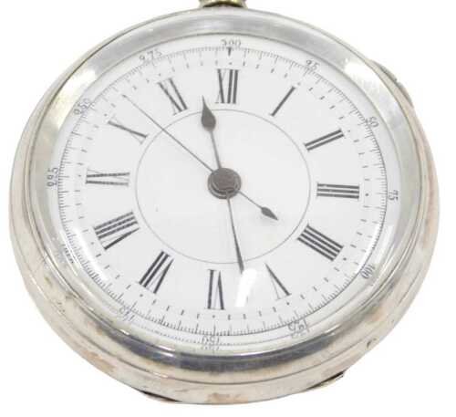 A late 19th/early 20thC open faced pocket watch, the 4cm diameter dial with Roman numeric and...