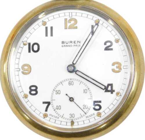 A 20thC Buren Grand Prix pocket watch, with 4cm diameter Arabic dial with black and gilt...
