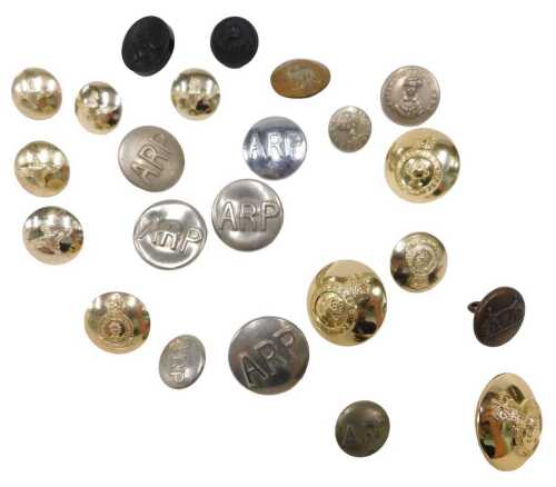 Various military and other brass buttons, to include Air Raid Patrol ARP button, others for...