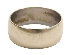 A 9ct white gold wedding band, of plain design, 7mm band, Birmingham 2010, ring size P, 4.8g. (AF)