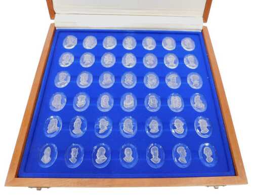 A Danbury Mint The Royal Crystal Cameos Paperweight Collection set, in outer box, 35cm wide,...